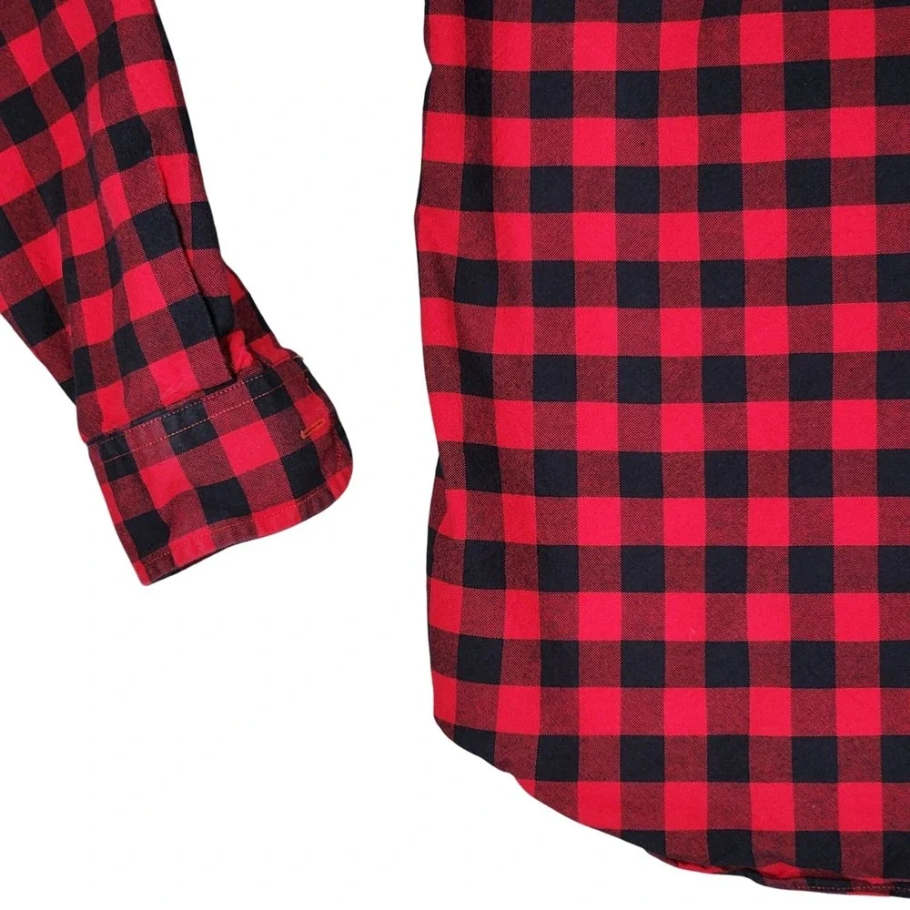 J Crew Oxford Button Down Shirt sz XS Men Buffalo Plaid Red Black‎ Cotton 36x27